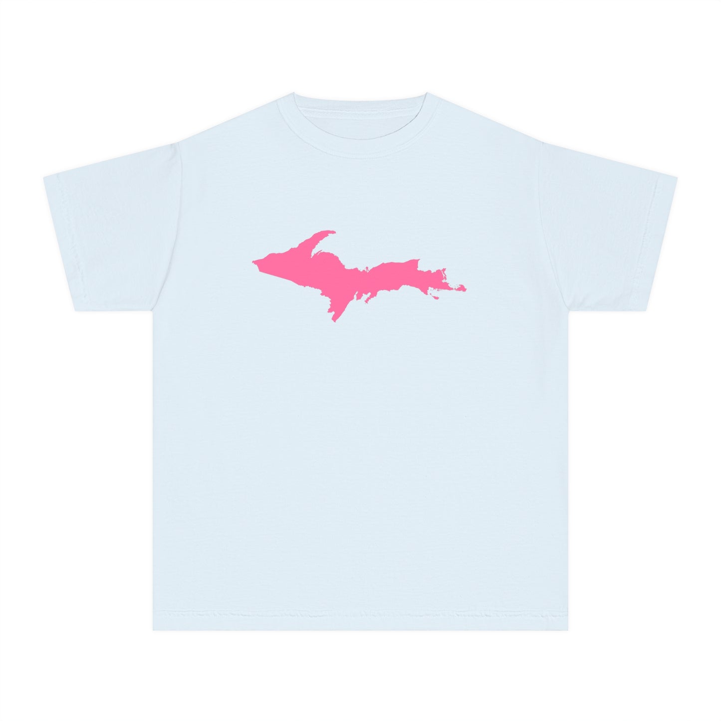 Michigan Upper Peninsula T-Shirt (w/ Pink UP Outline) | Youth Garment-Dyed