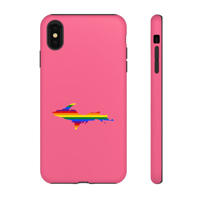 Michigan Upper Peninsula Tough Phone Case (Rhodochrosite Pink w/ UP Pride Flag Outline) | Apple iPhone