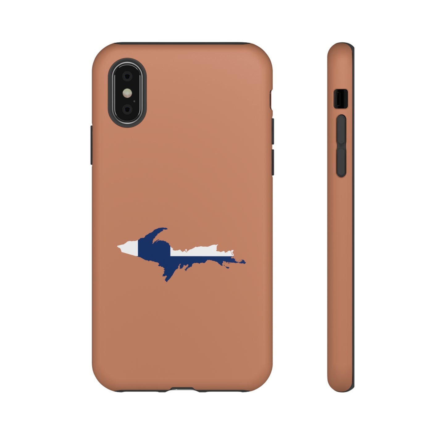 Michigan Upper Peninsula Tough Phone Case (Copper Color w/ UP Finland Flag Outline) | Apple iPhone