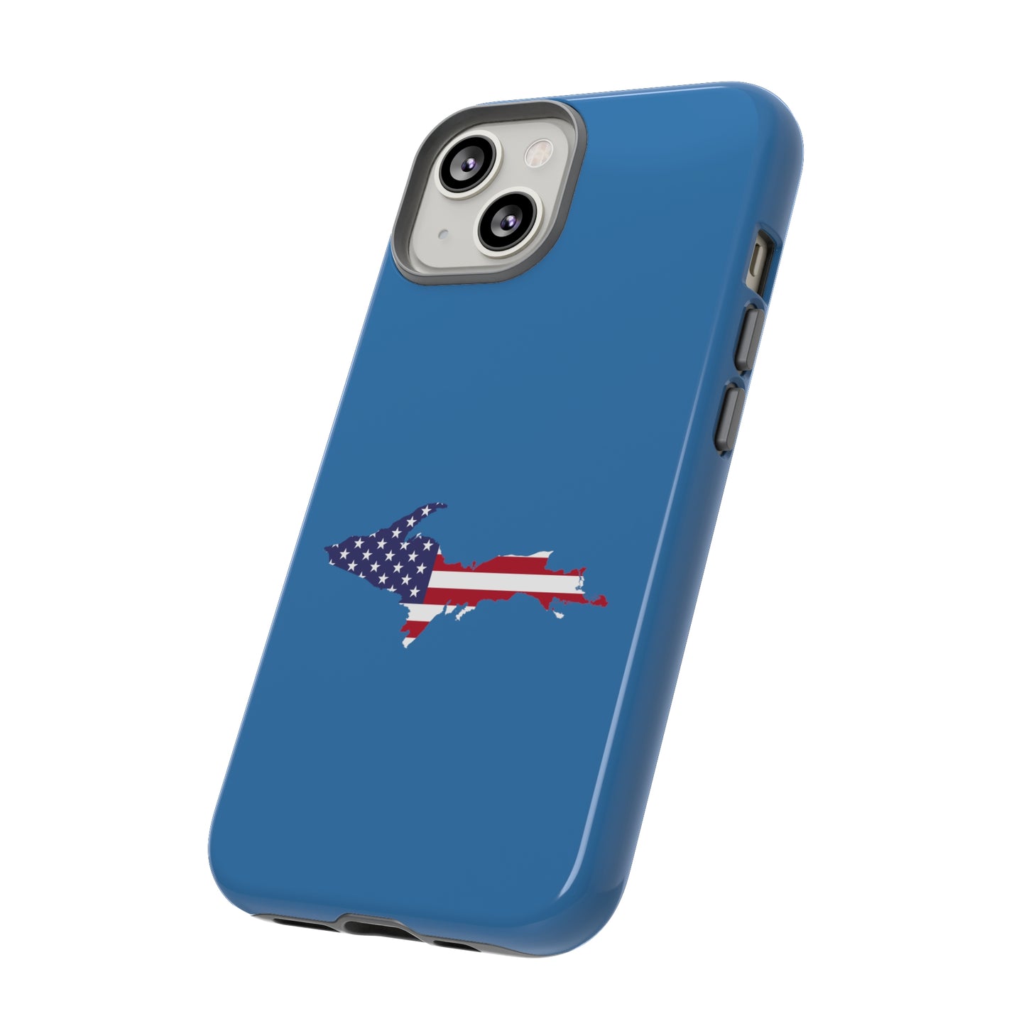 Michigan Upper Peninsula Tough Phone Case (Lake Superior Blue w/ UP USA Flag Outline) | Apple iPhone