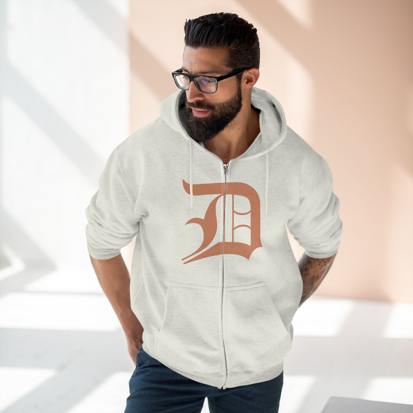 Detroit 'Old English D' Hoodie (Full-Body Copper Color) | Unisex Full Zip