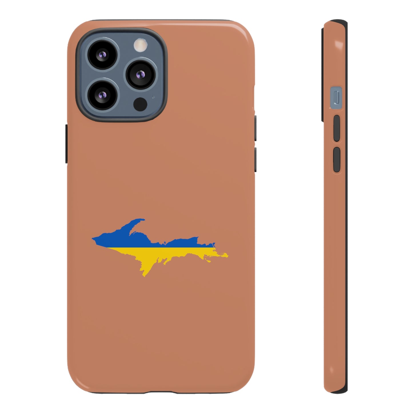 Michigan Upper Peninsula Tough Phone Case (Copper Color w/ UP Ukraine Flag Outline) | Apple iPhone