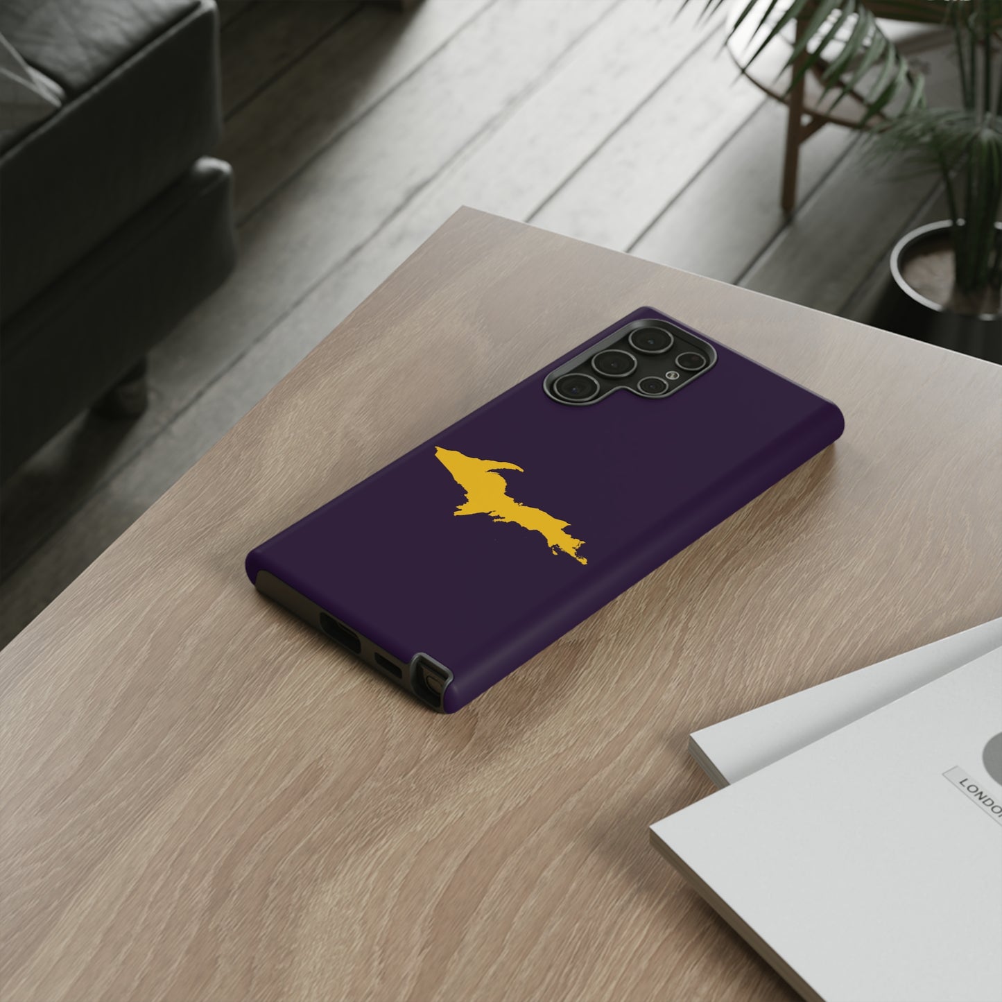 Michigan Upper Peninsula Tough Phone Case (Blackcurrant w/ Gold UP Outline) | Samsung & Pixel Android