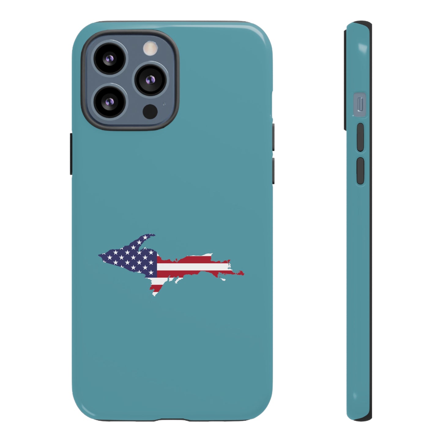 Michigan Upper Peninsula Tough Phone Case (Lake Huron Blue w/ UP USA Flag Outline) | Apple iPhone