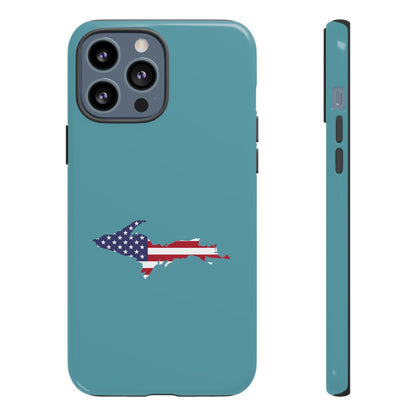 Michigan Upper Peninsula Tough Phone Case (Lake Huron Blue w/ UP USA Flag Outline) | Apple iPhone