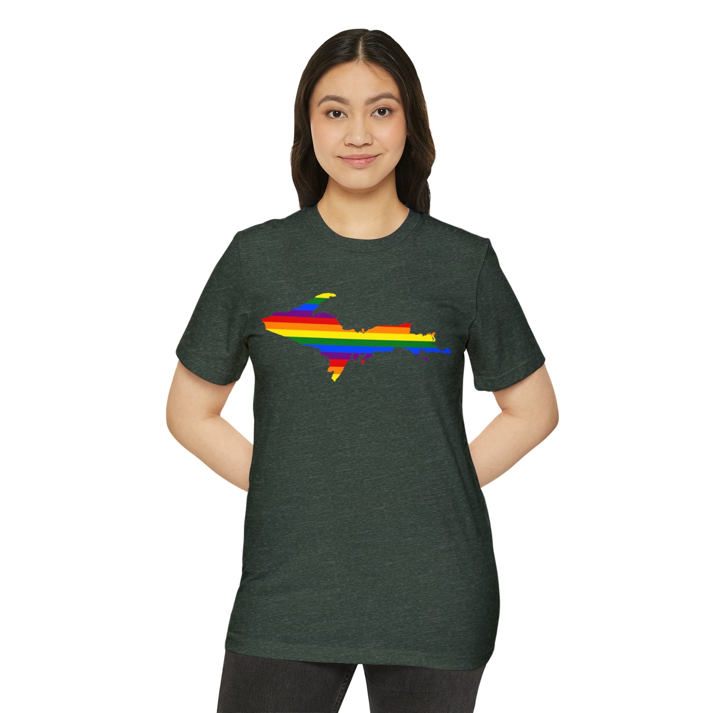 Michigan Upper Peninsula T-Shirt (w/ UP Rainbow Pride Flag) | Unisex Recycled Organic