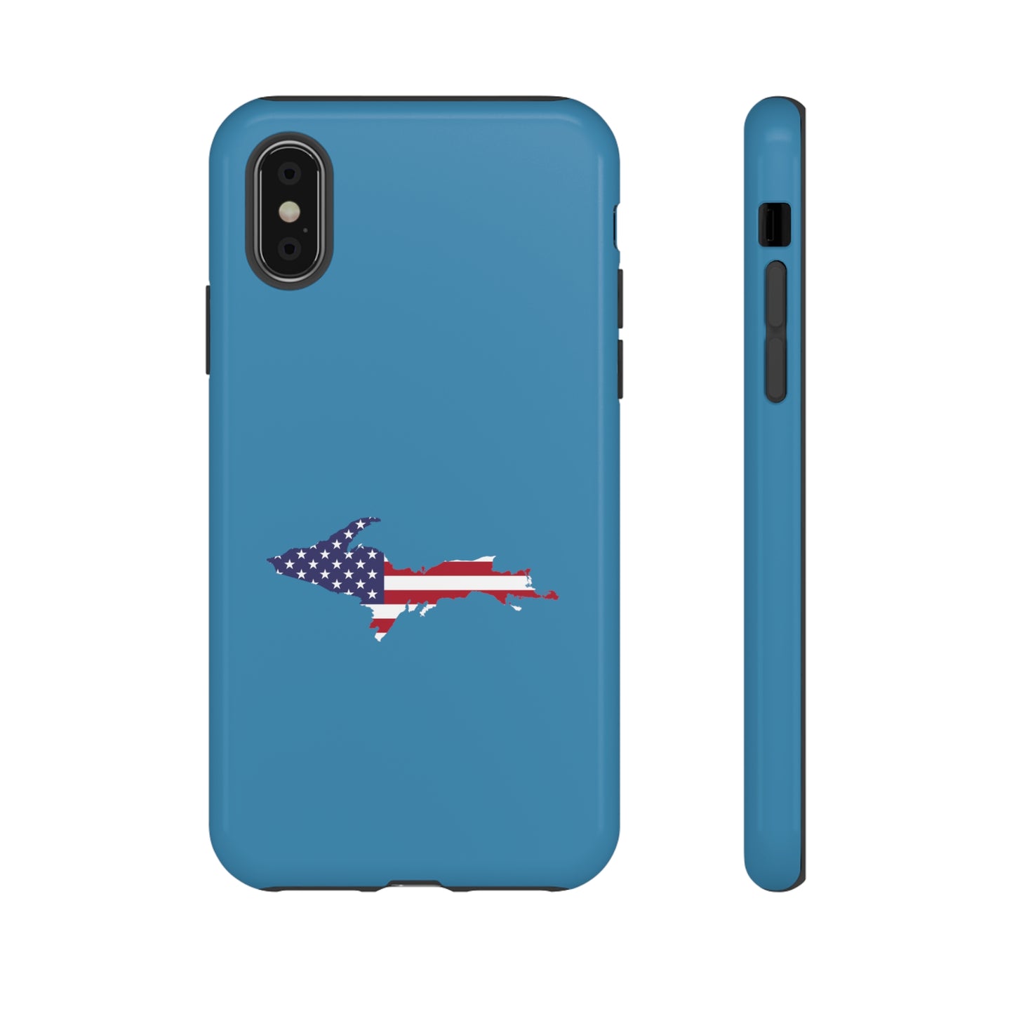 Michigan Upper Peninsula Tough Phone Case (Lake Michigan Blue w/ UP USA Flag Outline) | Apple iPhone