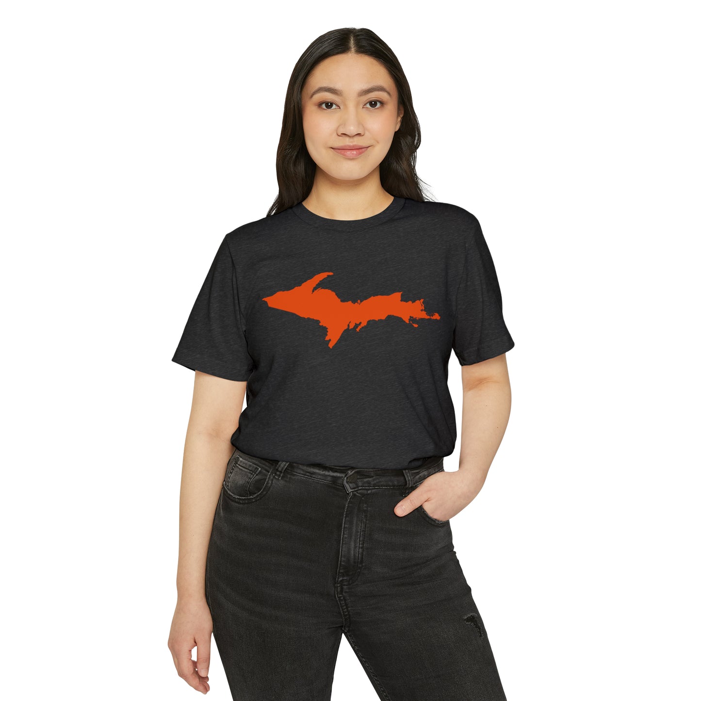 Michigan Upper Peninsula T-Shirt (w/ Orange UP Outline) | Unisex Recycled Organic