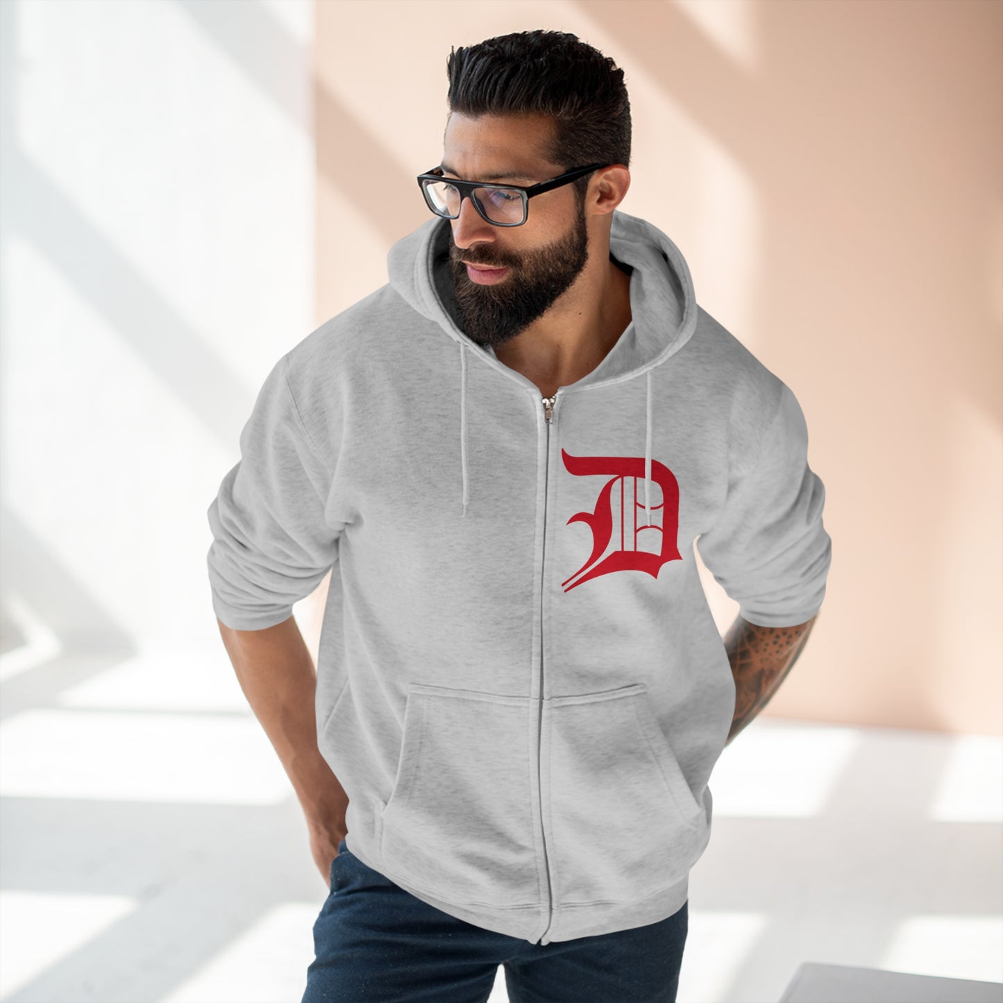 Detroit 'Old English D' Hoodie (Aliform Red) | Unisex Full Zip