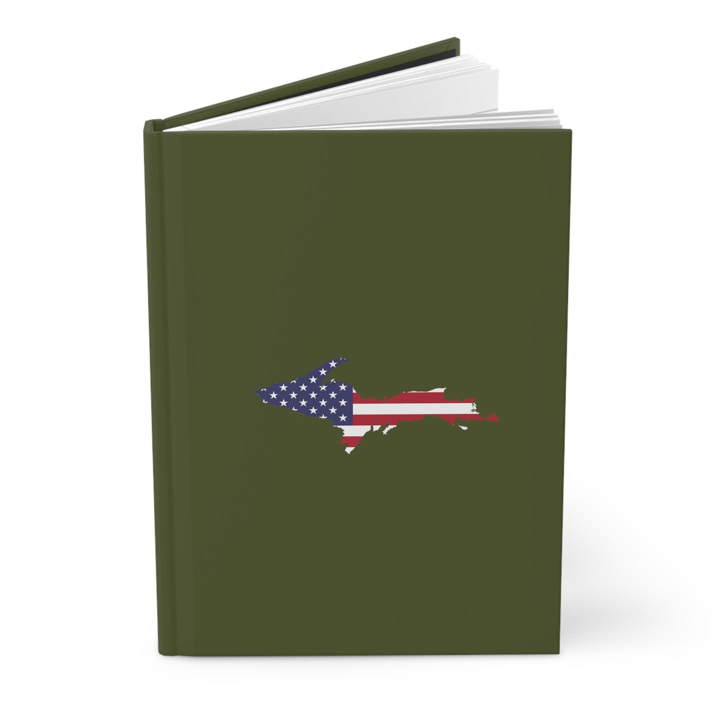 Michigan Upper Peninsula Hardcover Journal (w/ UP USA Flag) | Ruled - Army Green