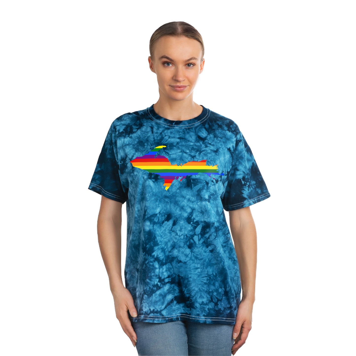 Michigan Upper Peninsula Tie-Dye T-Shirt (w/ UP Pride Flag) | Unisex Crystal