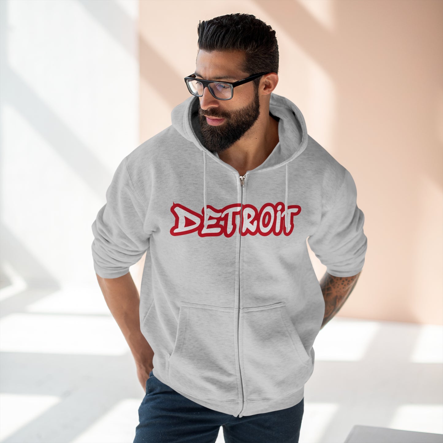 'Detroit' Hoodie (Aliform Red Tag Font) | Unisex Full Zip