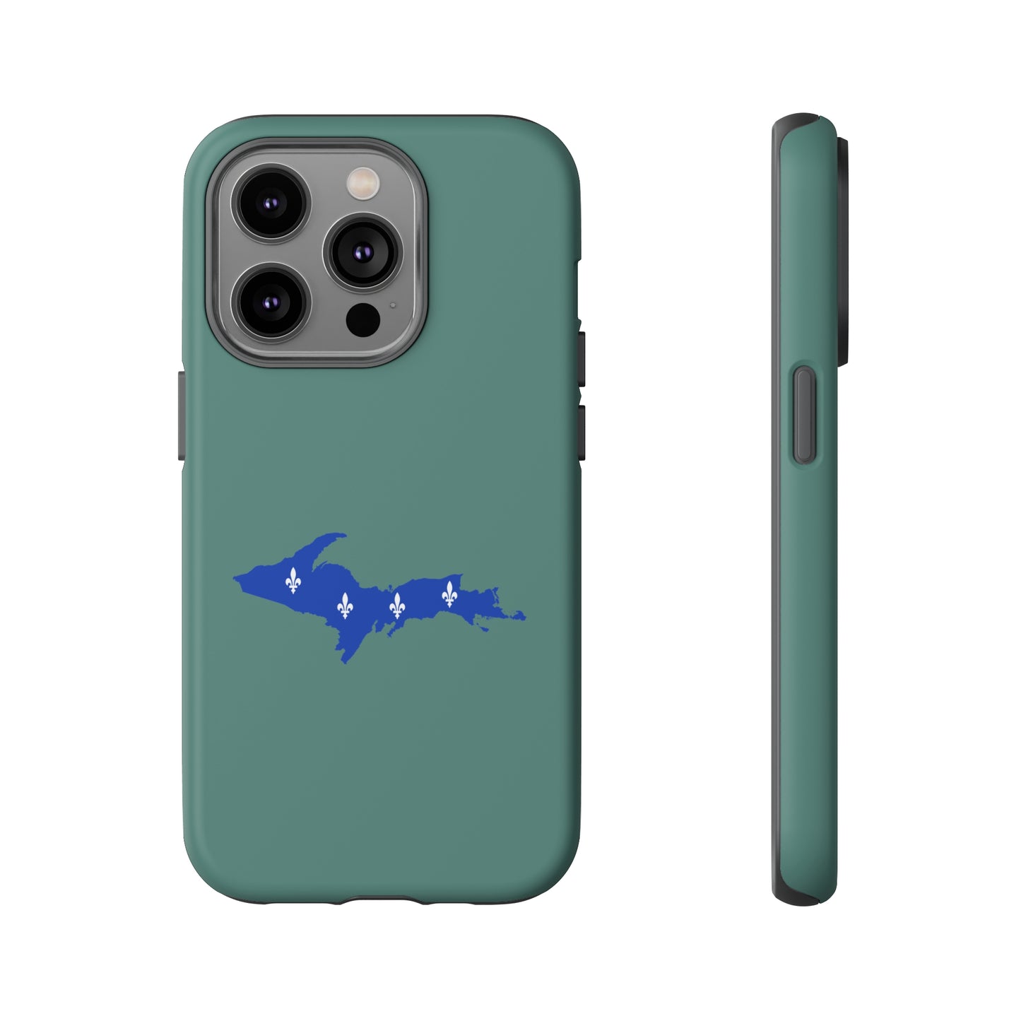 Michigan Upper Peninsula Tough Phone Case (Copper Green w/ UP Quebec Flag Outline) | Apple iPhone