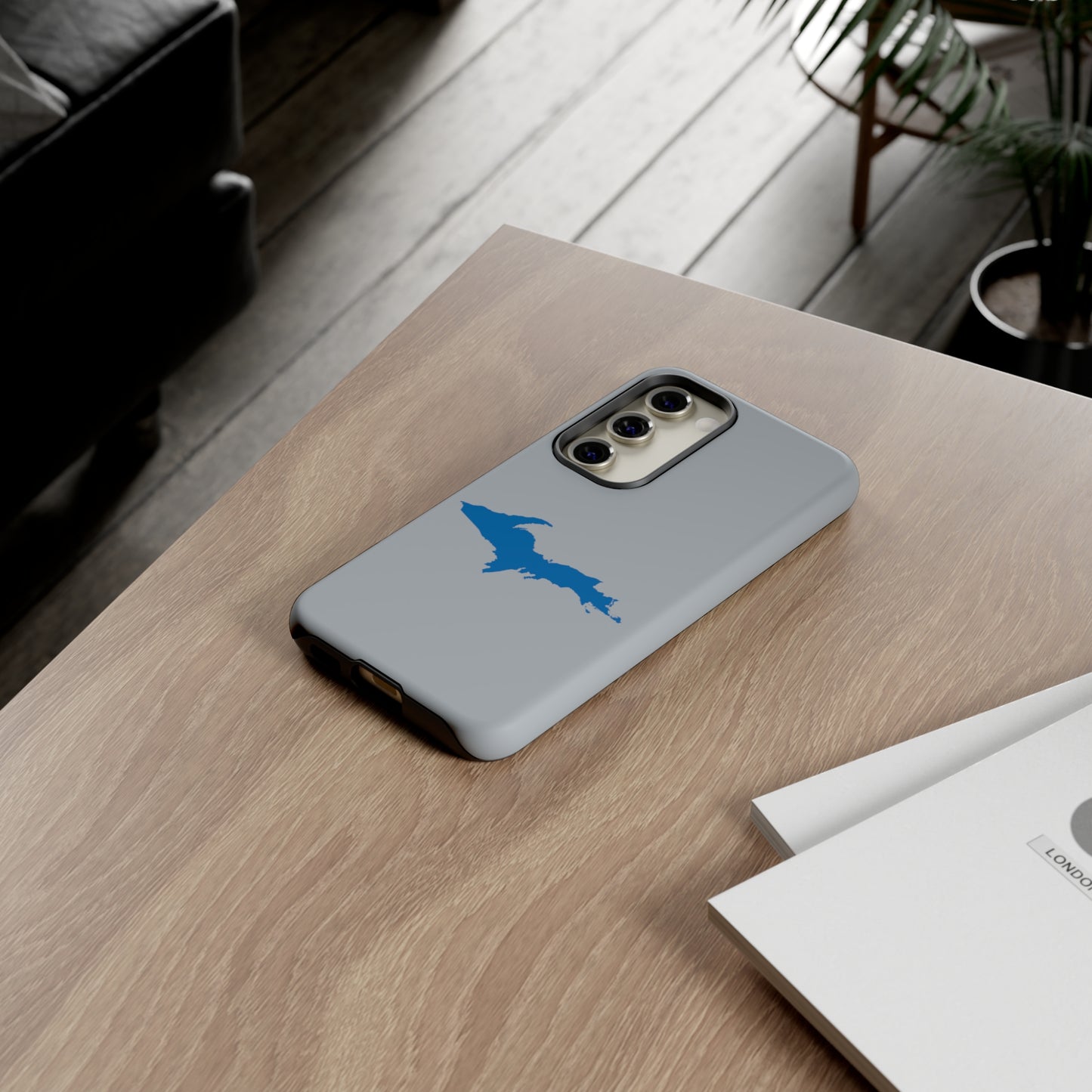 Michigan Upper Peninsula Tough Phone Case (Silver w/ Azure UP Outline) | Samsung & Pixel Android