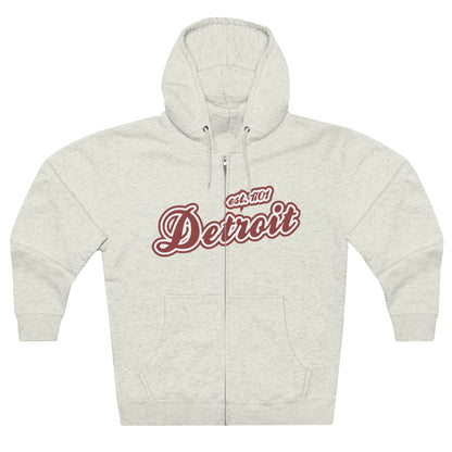 'Detroit EST 1701' Hoodie (Ore Dock Red Script Font) | Unisex Full Zip