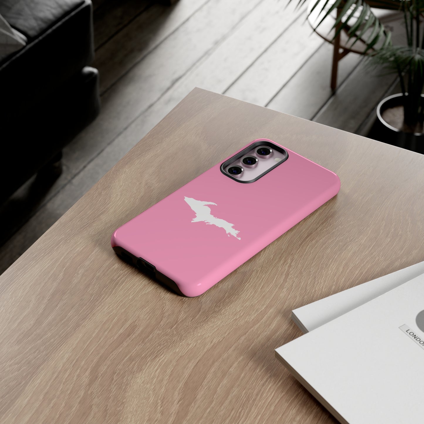 Michigan Upper Peninsula Tough Phone Case ('67 Caddie Pink w/ UP Outline) | Samsung & Pixel Android