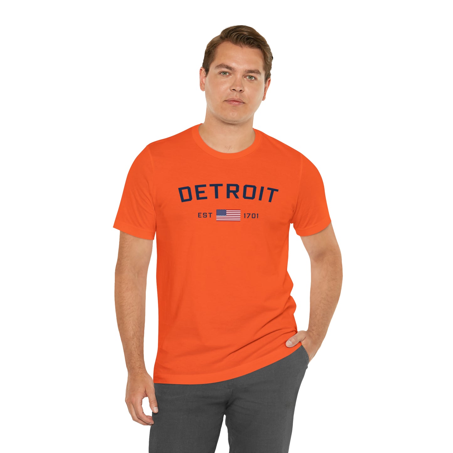 'Detroit EST 1701' T-Shirt (w/ USA Flag Outline) | Unisex Standard Fit