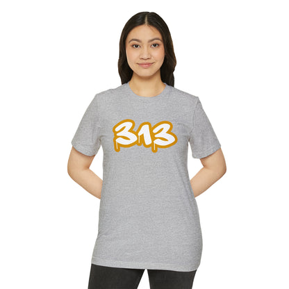 Detroit '313' T-Shirt (Tag Font w/ Gold Stroke) | Unisex Recycled Organic