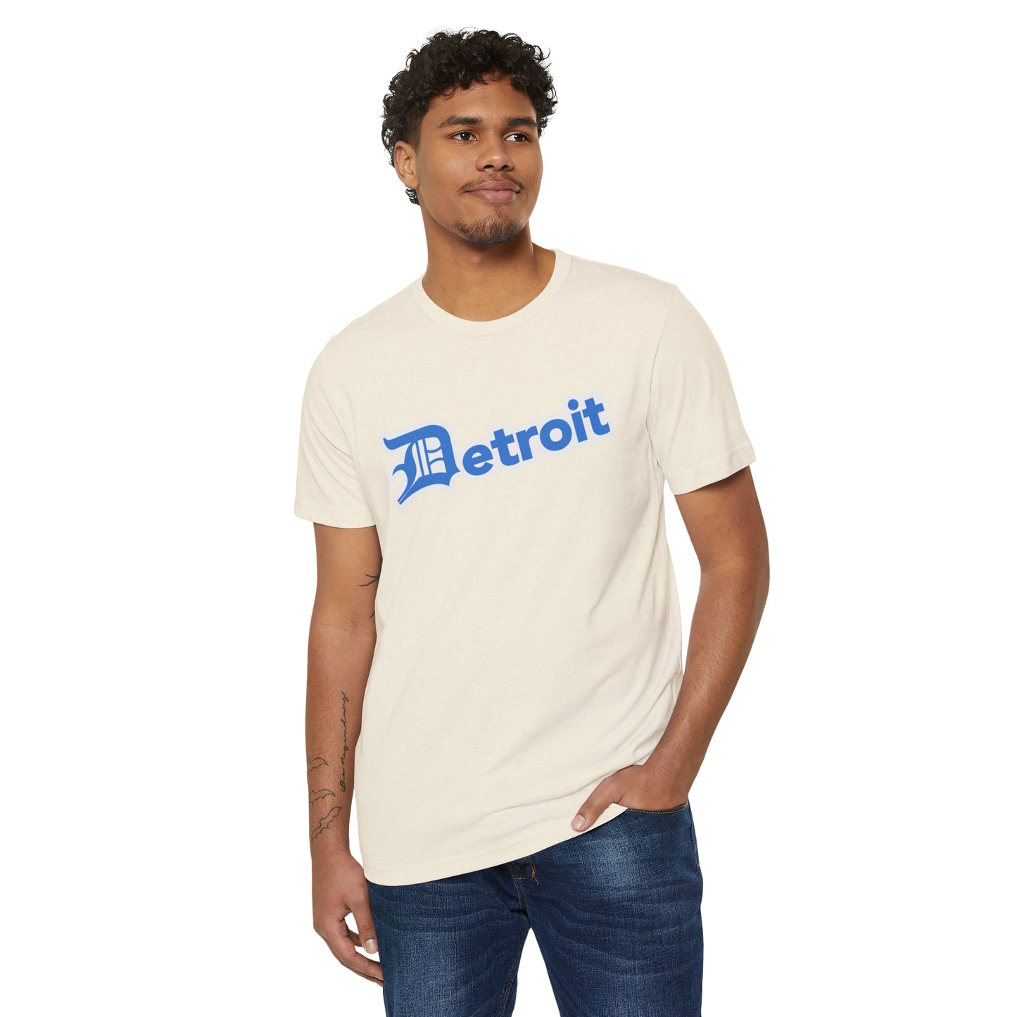 'Detroit' T-Shirt (Azure Old English 'D') | Unisex Recycled Organic