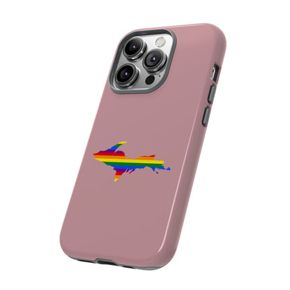 Michigan Upper Peninsula Tough Phone Case (Cherry Blossom Pink w/ UP Pride Flag Outline) | Apple iPhone