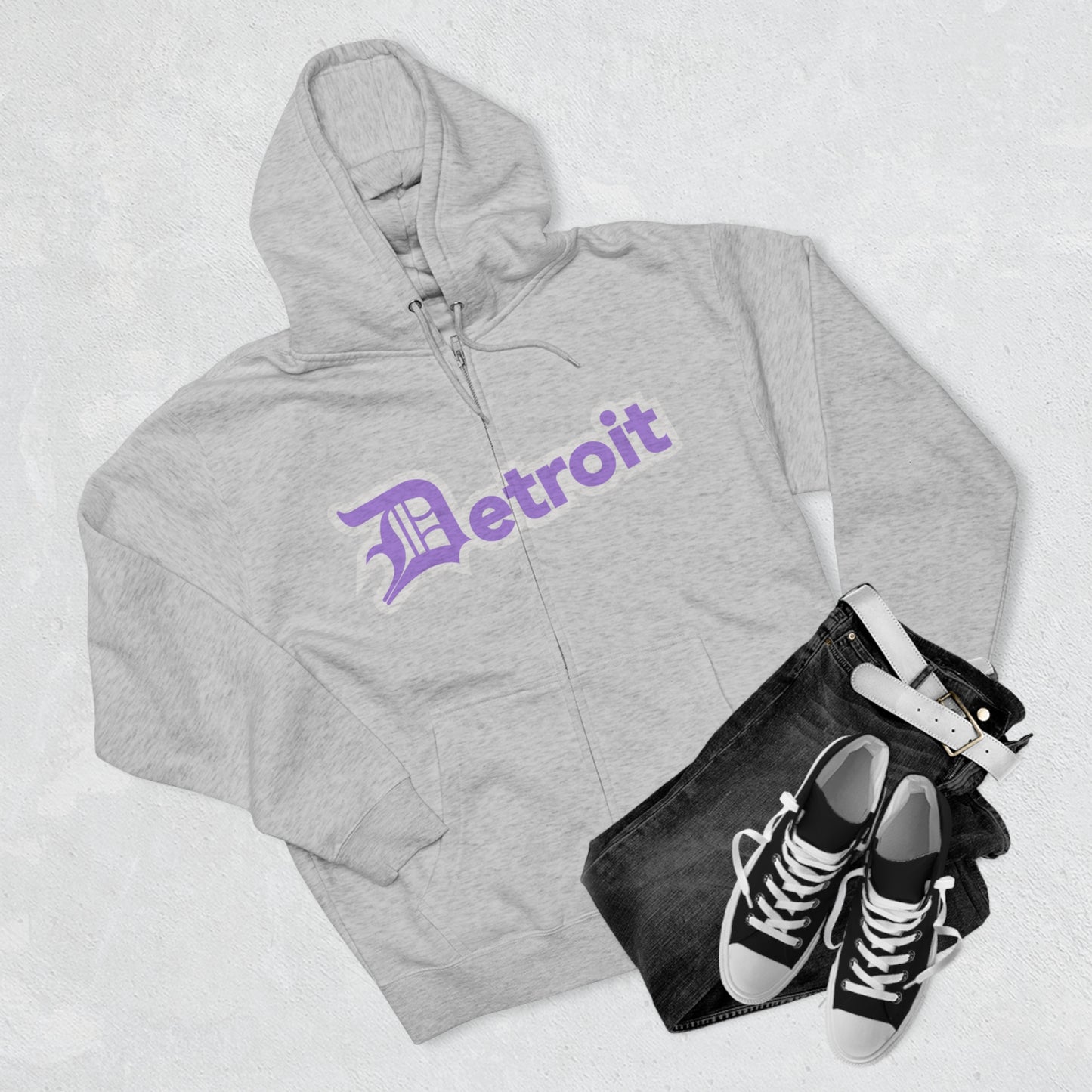 'Detroit' Hoodie (Lavender w/ Old English 'D') | Unisex Full Zip