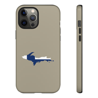 Michigan Upper Peninsula Tough Phone Case (Petoskey Stone Beige w/ UP Finland Flag Outline) | Apple iPhone