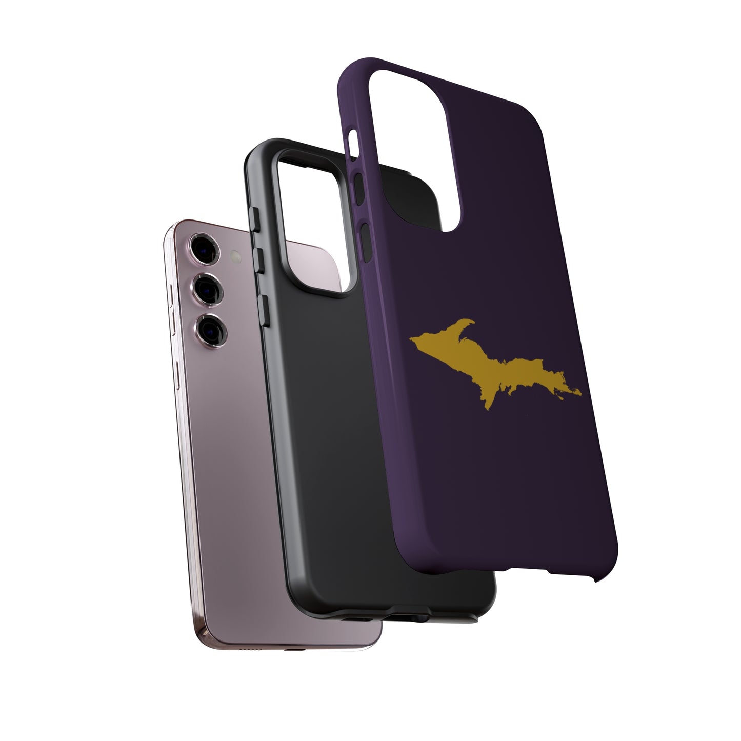 Michigan Upper Peninsula Tough Phone Case (Blackcurrant w/ Gold UP Outline) | Samsung & Pixel Android