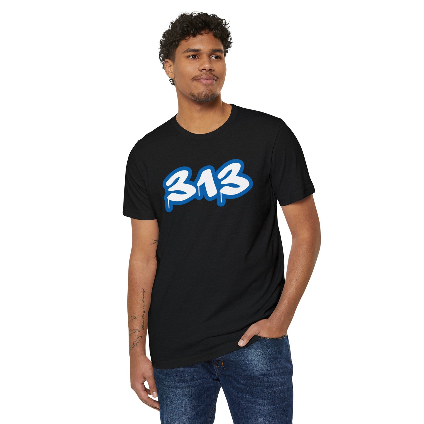 Detroit '313' T-Shirt (Azure Tag Font) | Unisex Recycled Organic