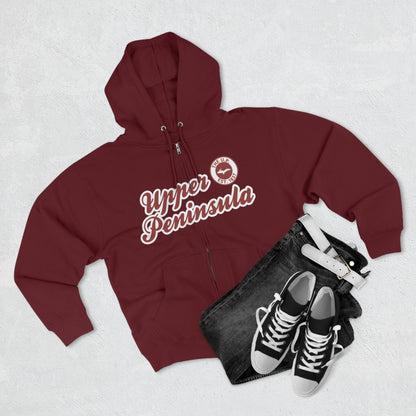 Upper Peninsula EST 1837' Hoodie (Ore Dock Red Script Font) | Unisex Full Zip