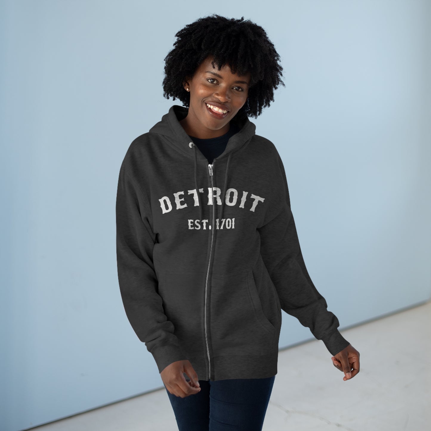 'Detroit EST. 1701' Hoodie (Ballpark Font) | Unisex Full Zip