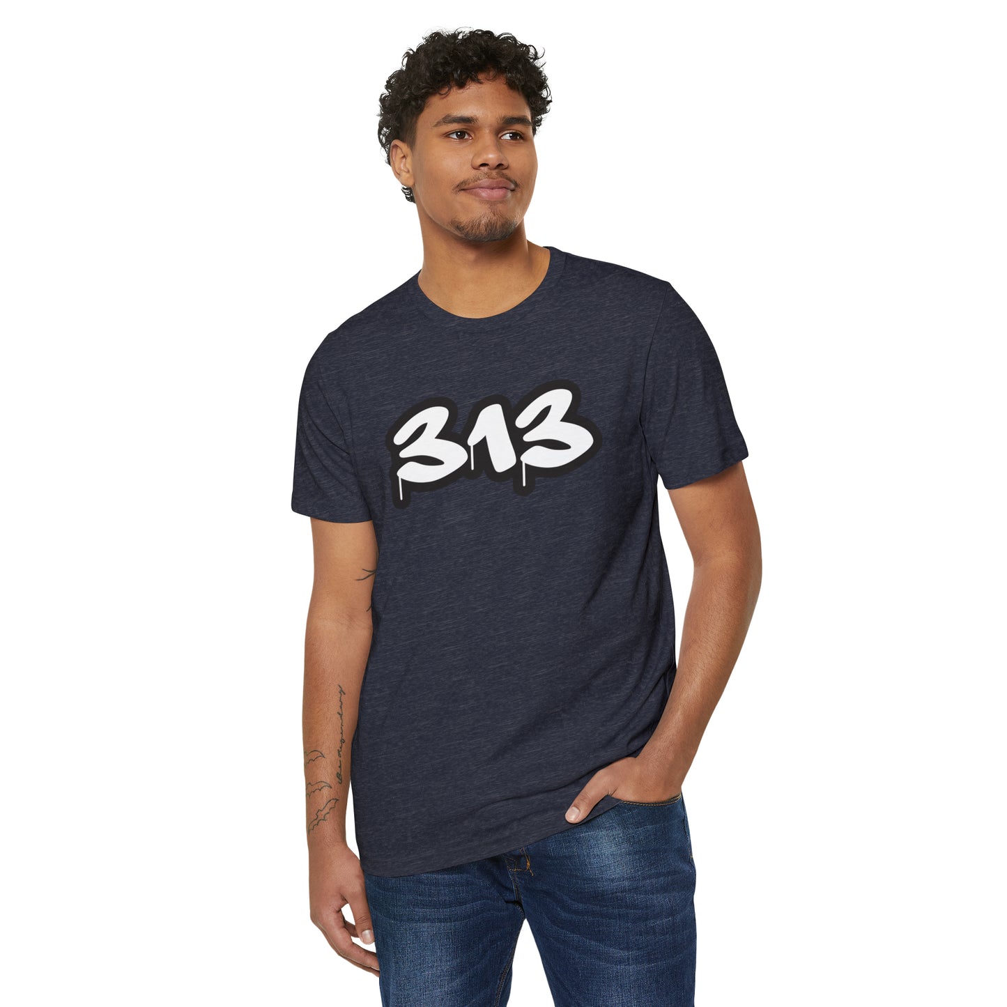 Detroit '313' T-Shirt (White/Black Tag Font) | Unisex Recycled Organic