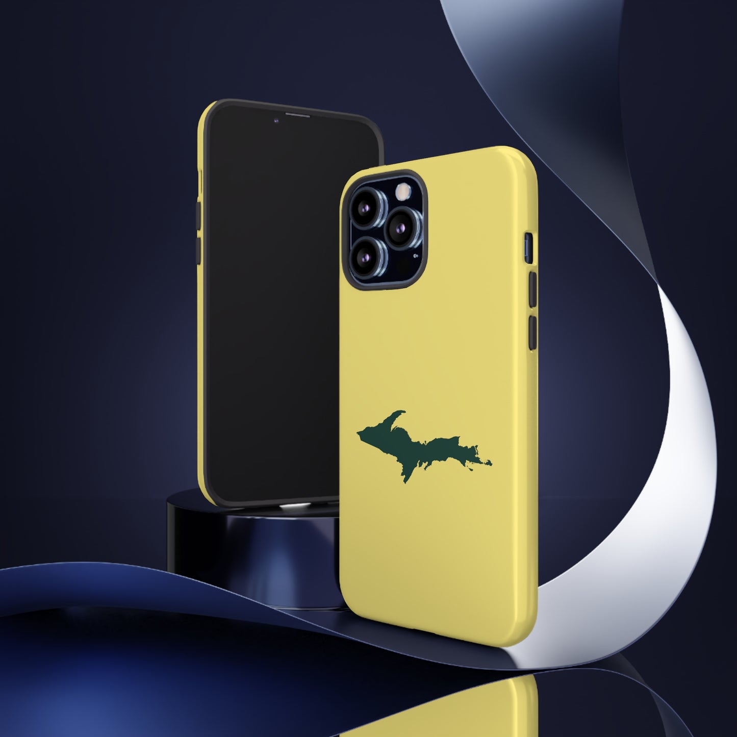 Michigan Upper Peninsula Tough Phone Case (Yellow Cherry Color w/ Green UP Outline) | Apple iPhone