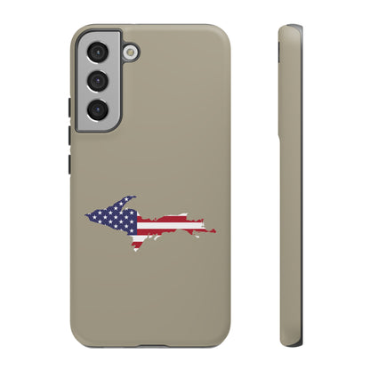 Michigan Upper Peninsula Tough Phone Case (Petoskey Stone Beige w/ UP USA Flag Outline) | Samsung & Pixel Android