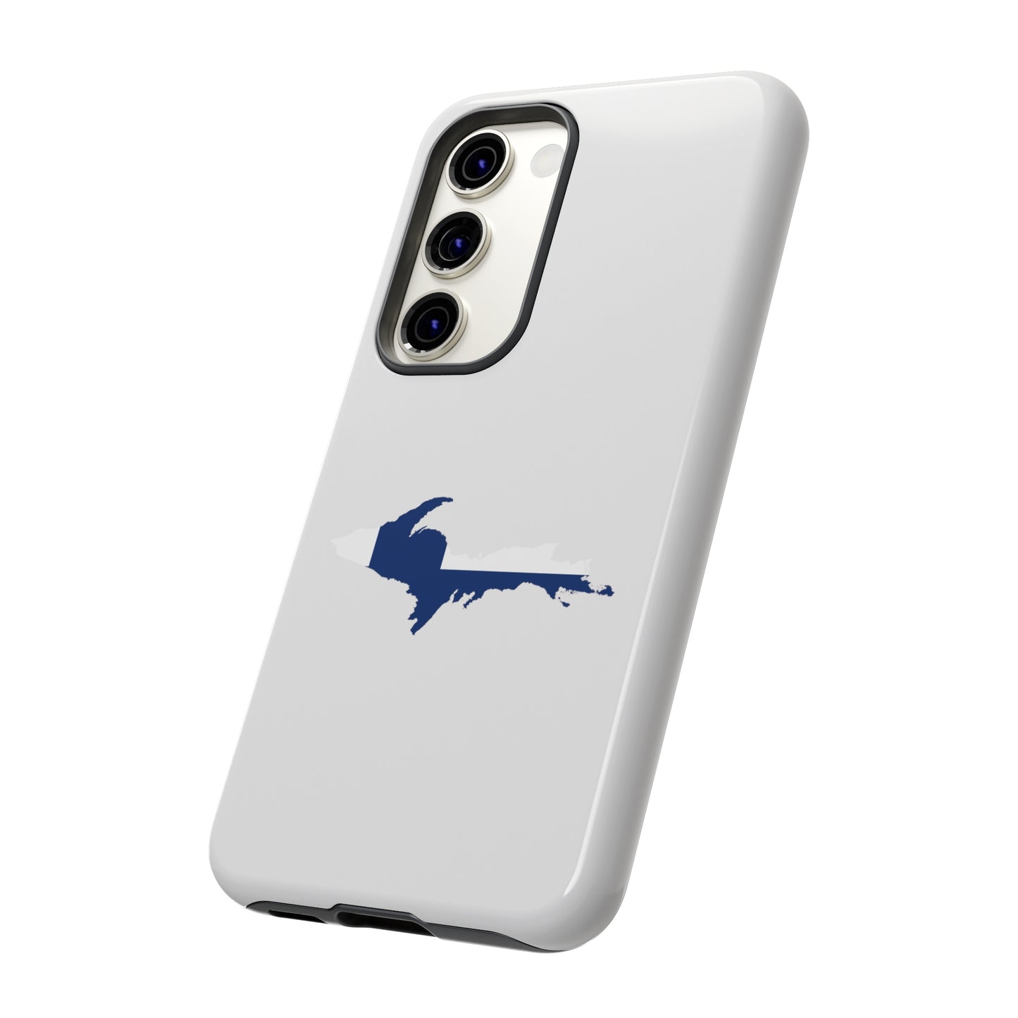 Michigan Upper Peninsula Tough Phone Case (Birch Bark White w/ UP Finland Flag Outline) | Samsung & Pixel Android