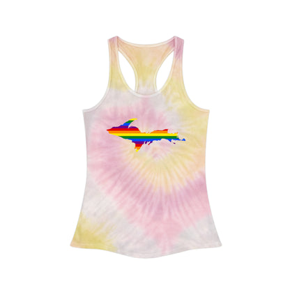 Michigan Upper Peninsula Tank Top (w/ UP Rainbow Pride Flag) | Tie-Dye Racerback