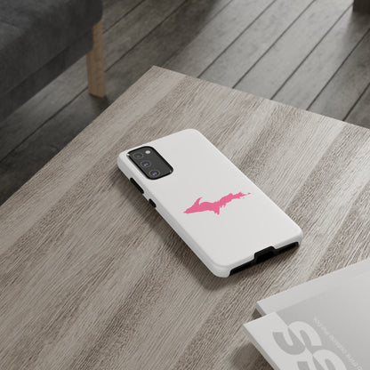 Michigan Upper Peninsula Tough Phone Case (Birch Bark White w/ Pink UP Outline) | Samsung & Pixel Android