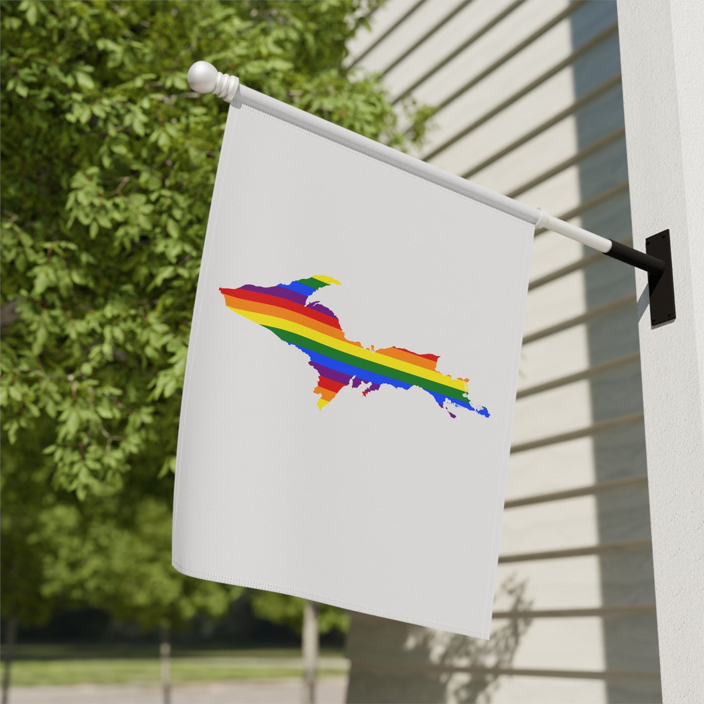 Michigan Upper Peninsula Home & Garden Flag (w/ UP Rainbow Pride Flag) | Birch Bark White