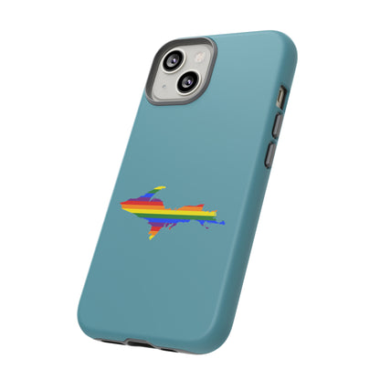 Michigan Upper Peninsula Tough Phone Case (Lake Huron Blue w/ UP Pride Flag Outline) | Apple iPhone