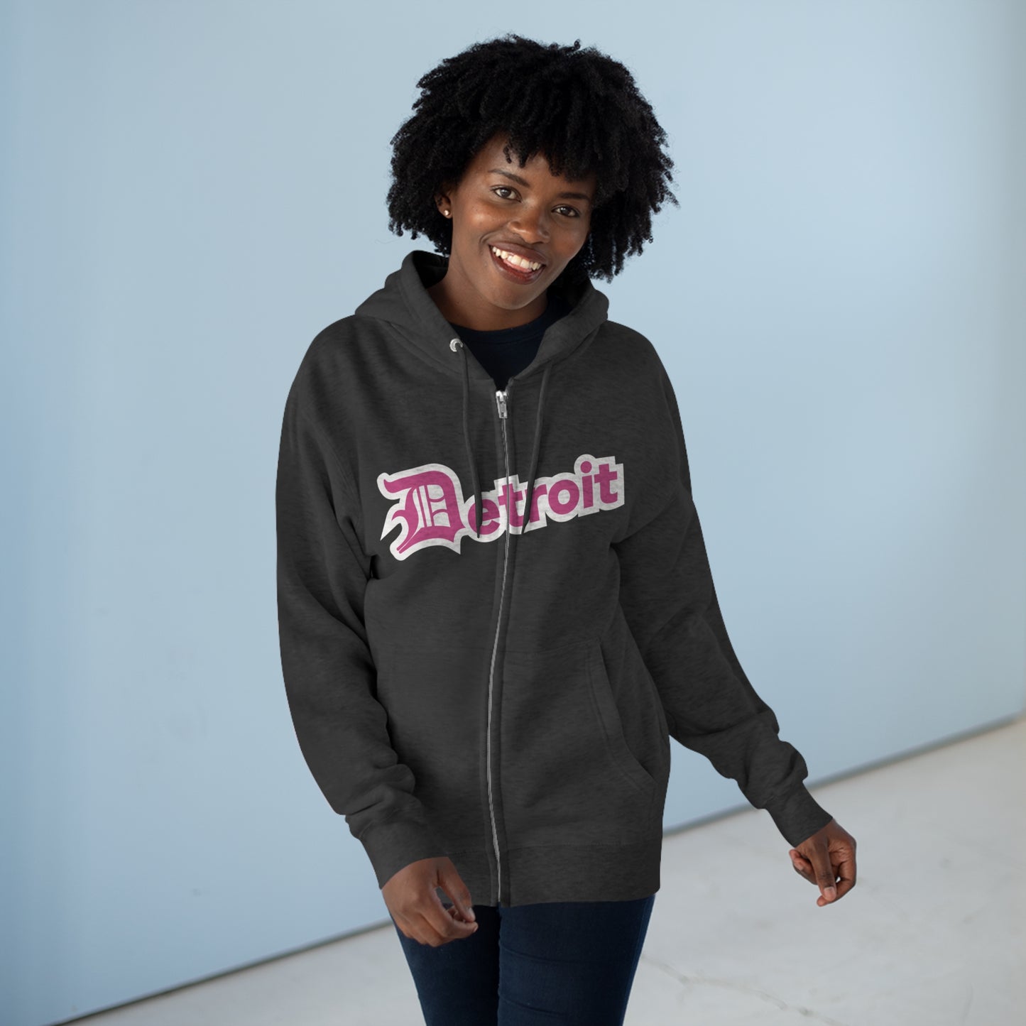 'Detroit' Hoodie (Apple Blossom Pink w/ Old English 'D') | Unisex Full Zip