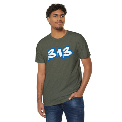 Detroit '313' T-Shirt (Azure Tag Font) | Unisex Recycled Organic