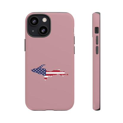 Michigan Upper Peninsula Tough Phone Case (Cherry Blossom Pink w/ UP USA Flag Outline) | Apple iPhone