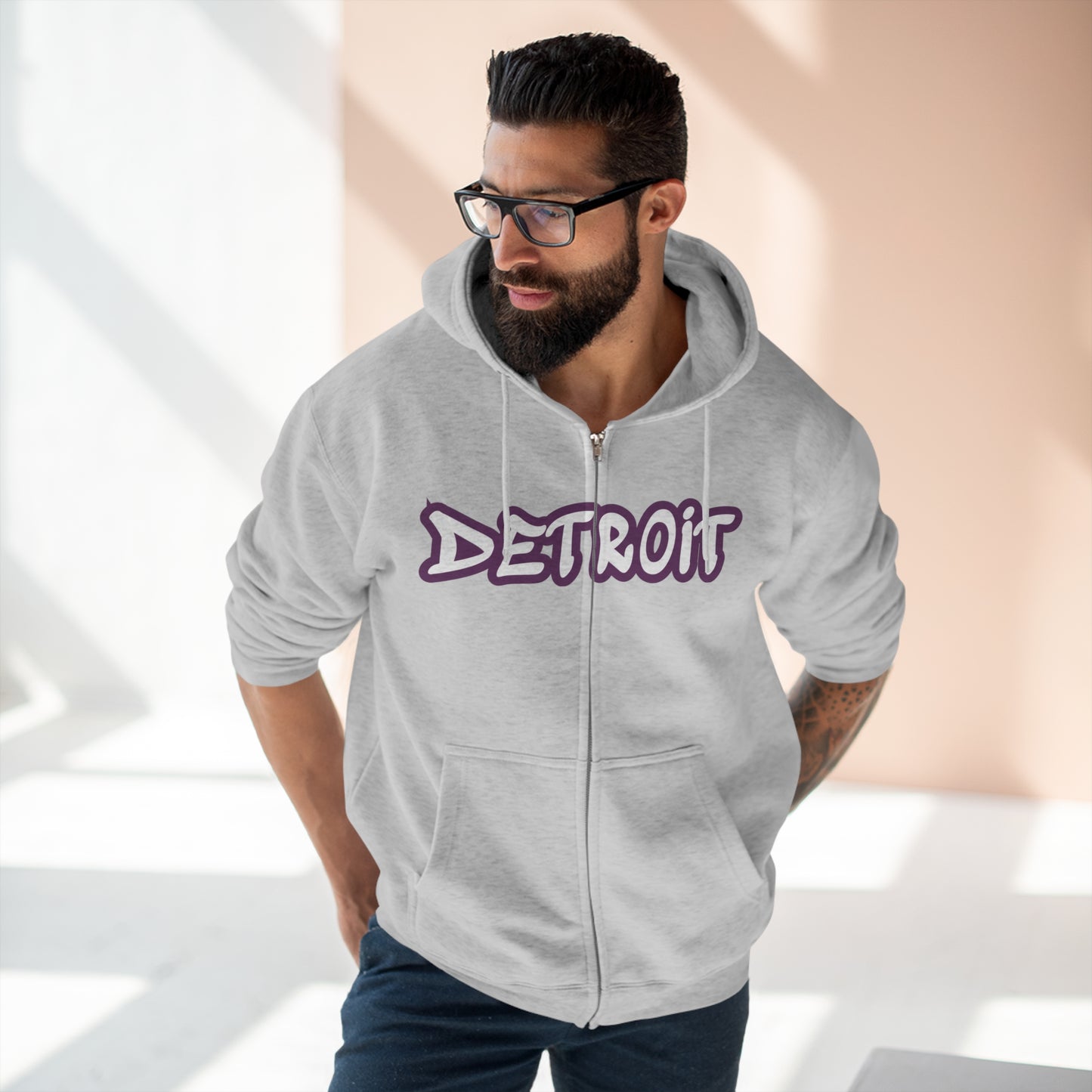 Detroit' Hoodie (Plum Tag Font) | Unisex Full Zip