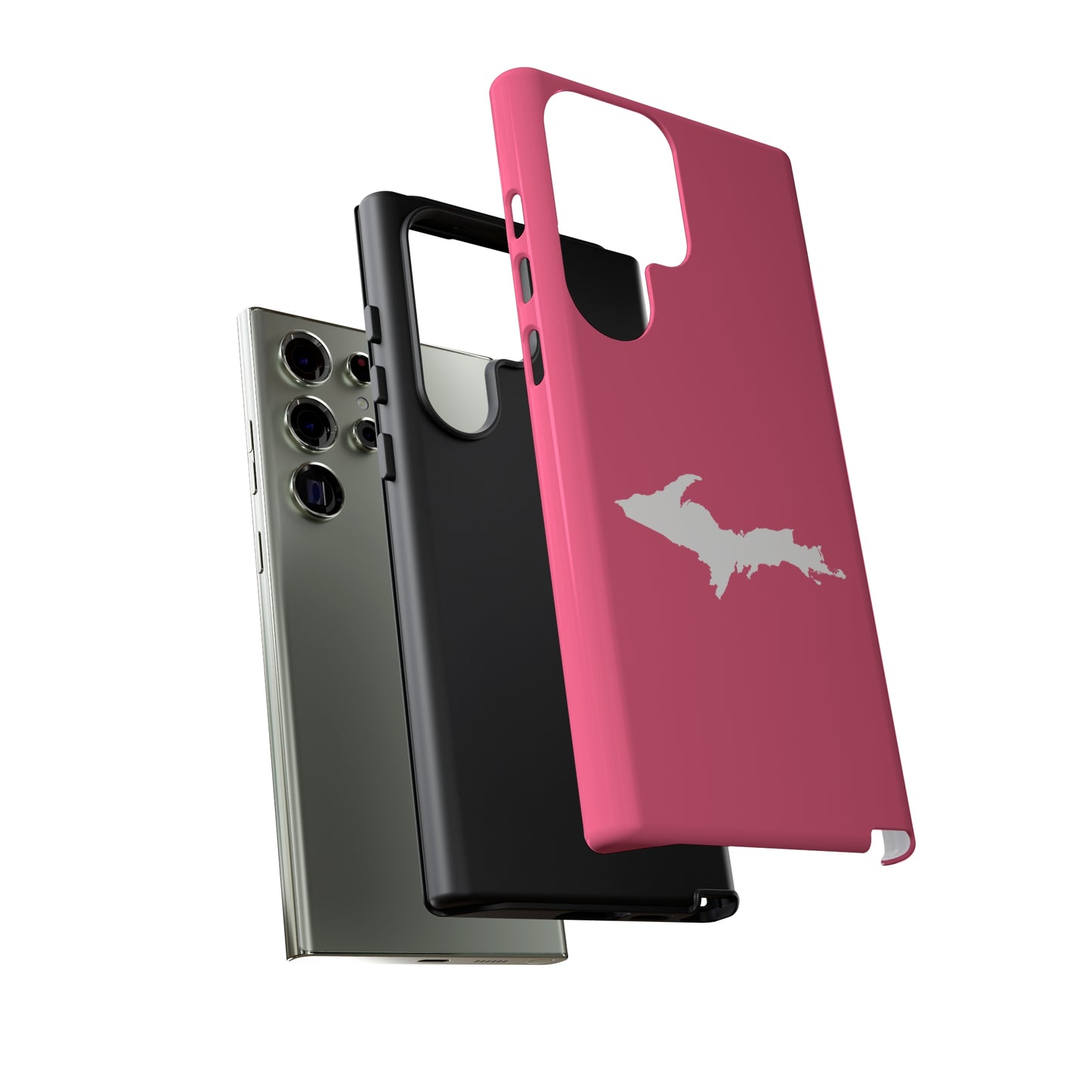 Michigan Upper Peninsula Tough Phone Case (Rhodochrosite Pink w/ UP Outline) | Samsung & Pixel Android