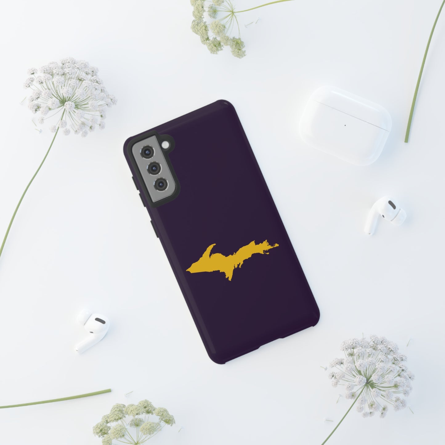 Michigan Upper Peninsula Tough Phone Case (Blackcurrant w/ Gold UP Outline) | Samsung & Pixel Android