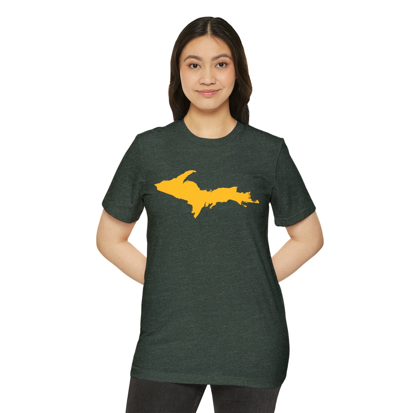 Michigan Upper Peninsula T-Shirt (w/ Gold UP Outline) | Unisex Recycled Organic