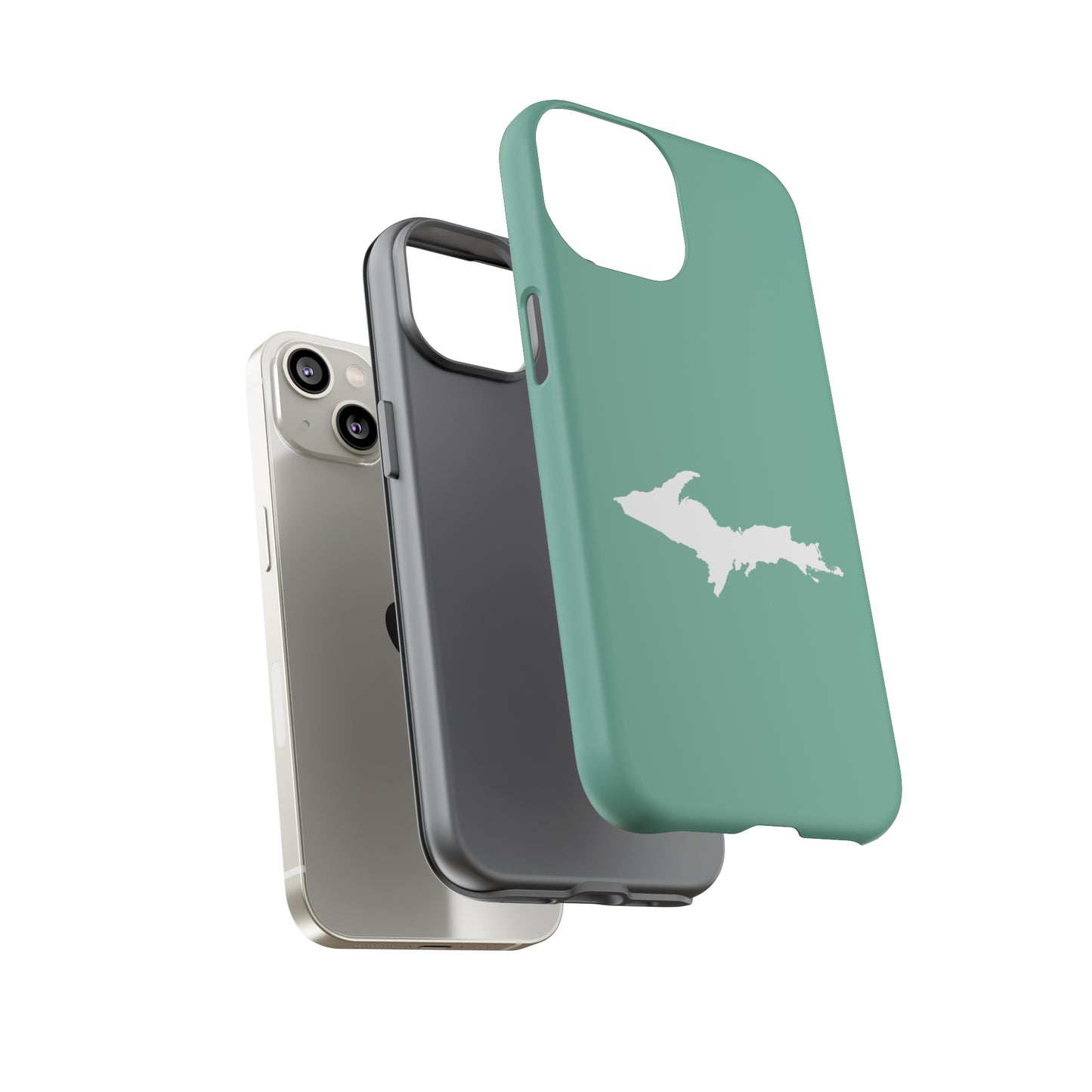 Michigan Upper Peninsula Tough Phone Case ('64 Metallic Mint Green w/ UP Outline) | Apple iPhone