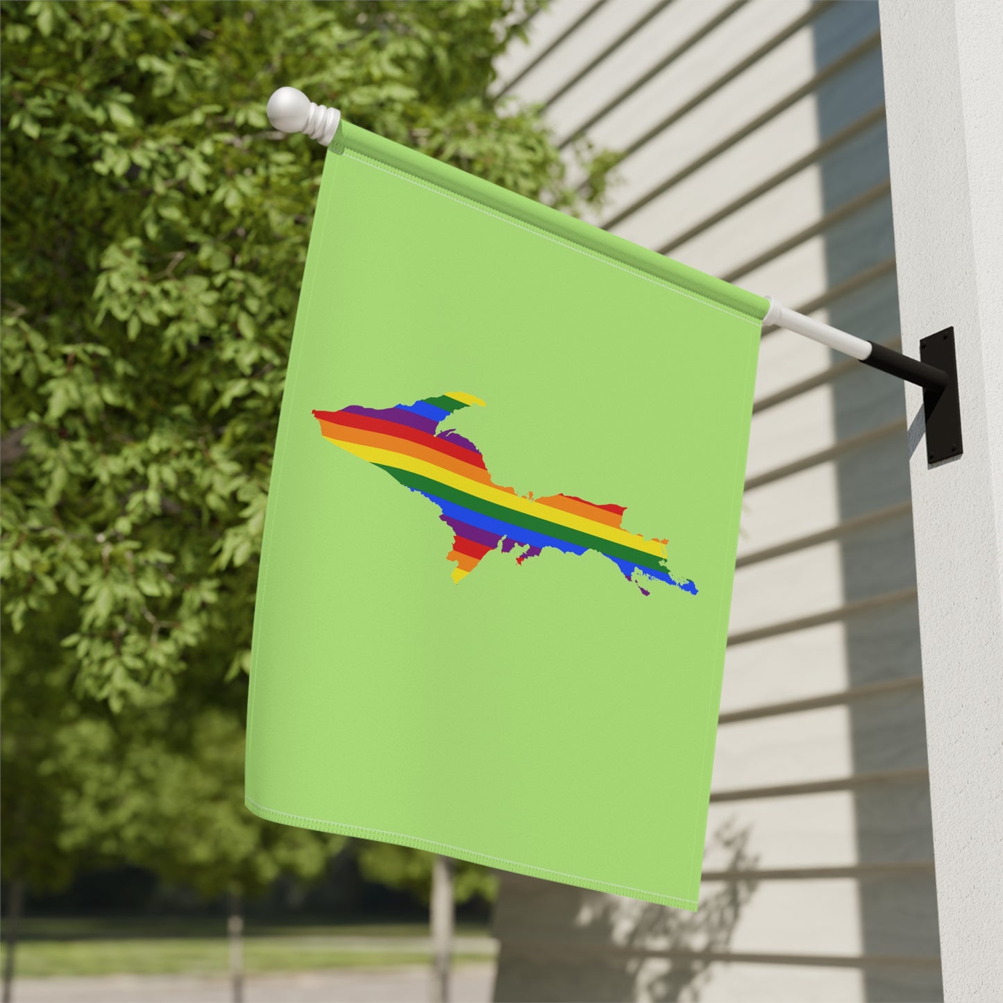 Michigan Upper Peninsula Home & Garden Flag (w/ UP Rainbow Pride Flag) | Flash Green