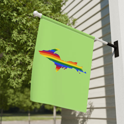 Michigan Upper Peninsula Home & Garden Flag (w/ UP Rainbow Pride Flag) | Flash Green