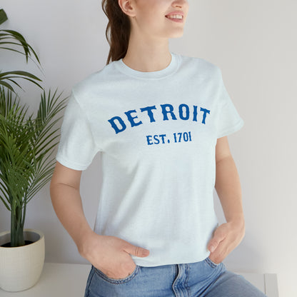 'Detroit EST. 1701' T-Shirt (Azure Ballpark Font) | Unisex Standard