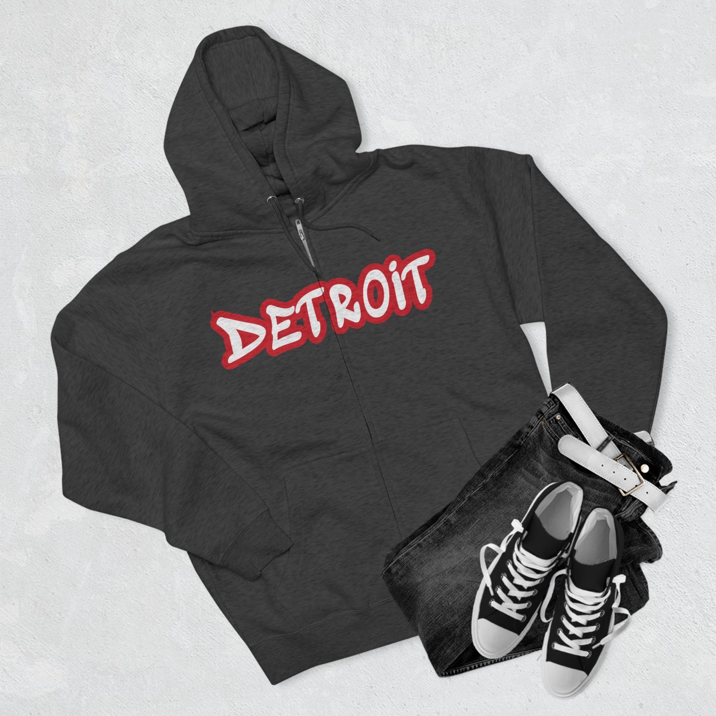 'Detroit' Hoodie (Aliform Red Tag Font) | Unisex Full Zip